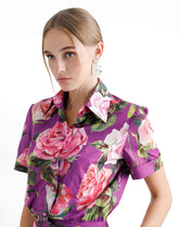 Cotton playsuit with rose print -  | Dolce &amp; Gabbana