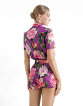 Cotton playsuit with rose print -  | Dolce &amp; Gabbana