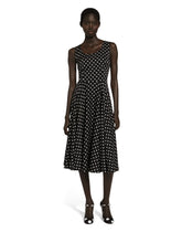 Silk charmeuse calf-length circle-skirt dress with polka-dot print -  | Dolce &amp; Gabbana