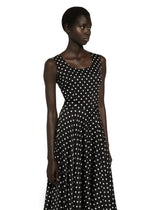 Silk charmeuse calf-length circle-skirt dress with polka-dot print -  | Dolce &amp; Gabbana