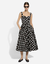 Cotton calf-length corset dress with polka-dot print -  | Dolce &amp; Gabbana