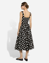 Cotton calf-length corset dress with polka-dot print -  | Dolce &amp; Gabbana
