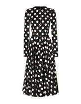 Charmeuse calf-length circle-skirt dress with polka-dot print -  | Dolce &amp; Gabbana