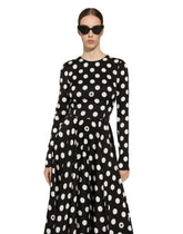 Charmeuse calf-length circle-skirt dress with polka-dot print -  | Dolce &amp; Gabbana