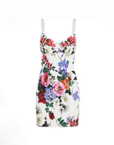 Cotton calf-length shirt dress with peony print -  | Dolce &amp; Gabbana