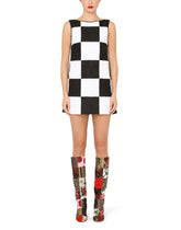 Sleeveless damier dress in patchwork jacquard -  | Dolce & Gabbana