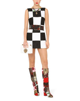 Sleeveless damier dress in patchwork jacquard -  | Dolce & Gabbana