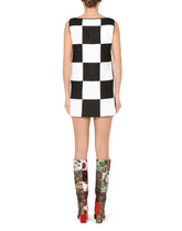 Sleeveless damier dress in patchwork jacquard -  | Dolce & Gabbana