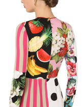 Calf-length patchwork-print charmeuse dress -  | Dolce &amp; Gabbana