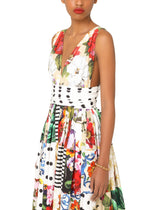 Long sleeveless patchwork poplin dress -  | Dolce & Gabbana