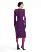 Long-sleeved calf-length dress in branded stretch lace -  | Dolce &amp; Gabbana