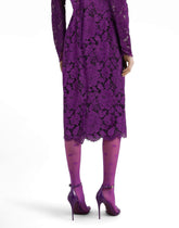 Long-sleeved calf-length dress in branded stretch lace -  | Dolce &amp; Gabbana