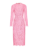 Long-sleeved calf-length dress in branded stretch lace -  | Dolce &amp; Gabbana