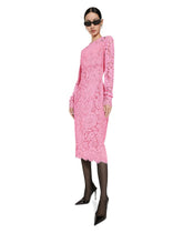 Long-sleeved calf-length dress in branded stretch lace -  | Dolce &amp; Gabbana