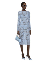 Long-sleeved calf-length dress in branded stretch lace -  | Dolce &amp; Gabbana