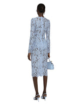 Long-sleeved calf-length dress in branded stretch lace -  | Dolce &amp; Gabbana