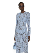 Long-sleeved calf-length dress in branded stretch lace -  | Dolce &amp; Gabbana