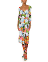 Hydrangea-print calf-length cady dress -  | Dolce & Gabbana