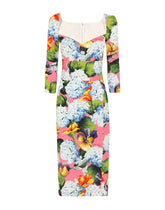 Hydrangea-print calf-length cady dress -  | Dolce & Gabbana