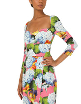 Hydrangea-print calf-length cady dress -  | Dolce & Gabbana
