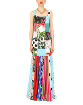 Long patchwork charmeuse and georgette dress -  | Dolce & Gabbana