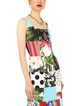 Long patchwork charmeuse and georgette dress -  | Dolce & Gabbana