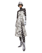 Charmeuse calf-length dress with graffiti logo print -  | Dolce & Gabbana