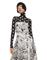 Charmeuse calf-length dress with graffiti logo print -  | Dolce & Gabbana