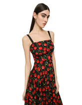 Cherry-print charmeuse calf-length dress -  | Dolce & Gabbana