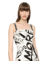 Short charmeuse dress with DG graffiti print -  | Dolce & Gabbana