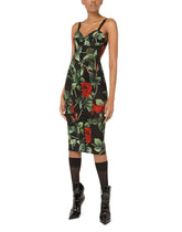 Calf-length bustier dress in rose-print marquisette -  | Dolce &amp; Gabbana