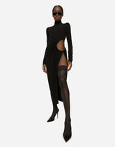 High-necked jersey calf-length dress with cut-out -  | Dolce &amp; Gabbana