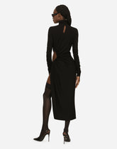 High-necked jersey calf-length dress with cut-out -  | Dolce &amp; Gabbana