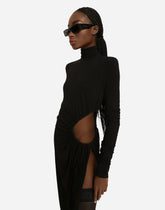 High-necked jersey calf-length dress with cut-out -  | Dolce &amp; Gabbana