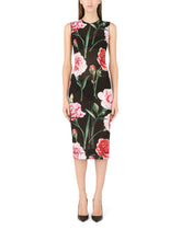Marquisette calf-length dress with carnation print -  | Dolce & Gabbana