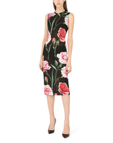 Marquisette calf-length dress with carnation print -  | Dolce & Gabbana