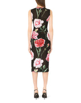 Marquisette calf-length dress with carnation print -  | Dolce & Gabbana