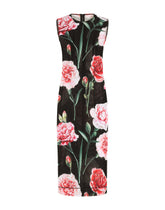 Marquisette calf-length dress with carnation print -  | Dolce & Gabbana