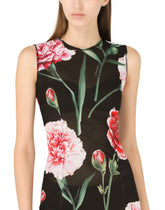 Marquisette calf-length dress with carnation print -  | Dolce & Gabbana