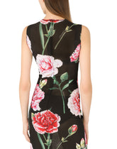 Marquisette calf-length dress with carnation print -  | Dolce & Gabbana