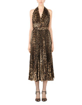 Crepe de chine calf-length dress with leopard print and sunray pleats -  | Dolce & Gabbana