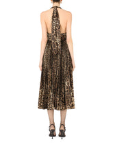 Crepe de chine calf-length dress with leopard print and sunray pleats -  | Dolce & Gabbana