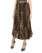 Crepe de chine calf-length dress with leopard print and sunray pleats -  | Dolce & Gabbana