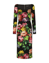Charmeuse midi dress with cretonne floral print -  | Dolce & Gabbana
