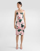 Satin calf-length sheath dress with rose print -  | Dolce &amp; Gabbana
