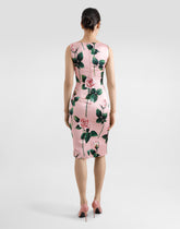 Satin calf-length sheath dress with rose print -  | Dolce &amp; Gabbana