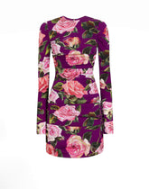 Charmeuse midi sheath dress with draping and rose print -  | Dolce &amp; Gabbana