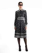 Twill calf-length shirt dress with all-over DG logo scarf print -  | Dolce &amp; Gabbana