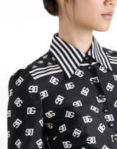 Twill calf-length shirt dress with all-over DG logo scarf print -  | Dolce &amp; Gabbana
