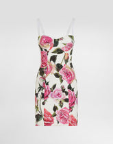 Cotton jacquard corset dress with rose print -  | Dolce &amp; Gabbana